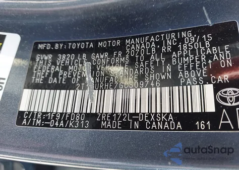 2016 Toyota Corolla S Plus z USA, uszkodzony, nr VIN 2T1BURHE7GC509746